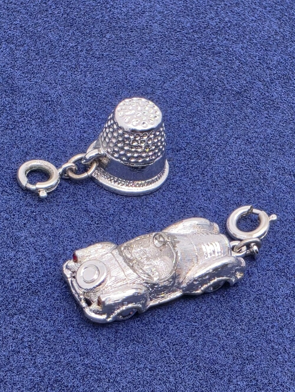 Vintage Monet Bracelet Charms Oldie Sports Car Roadster & Sewing Thimble